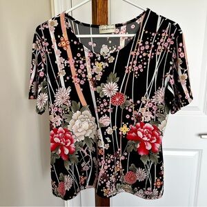 Vintage Laura Petites Short Sleeved Floral Top Size Medium Petite